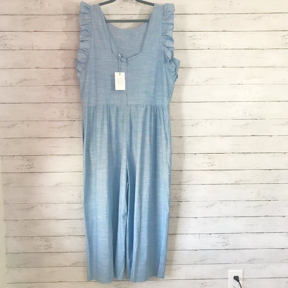 1901 Light Blue Ruffle Sleeve Cropped Jumpsuit 18 - Picture 5 of 6